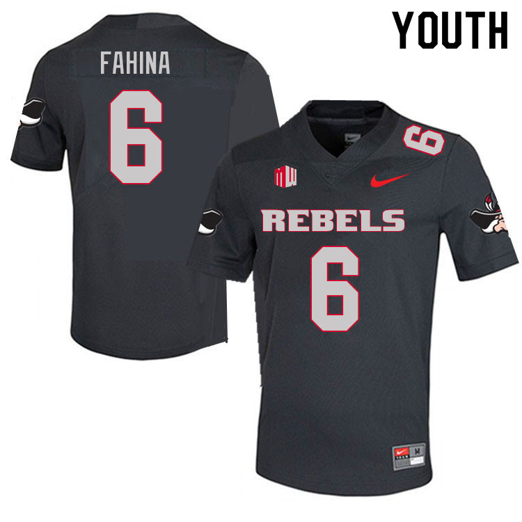 Youth #6 Naki Fahina UNLV Rebels College Football Jerseys Sale-Charcoal - Click Image to Close